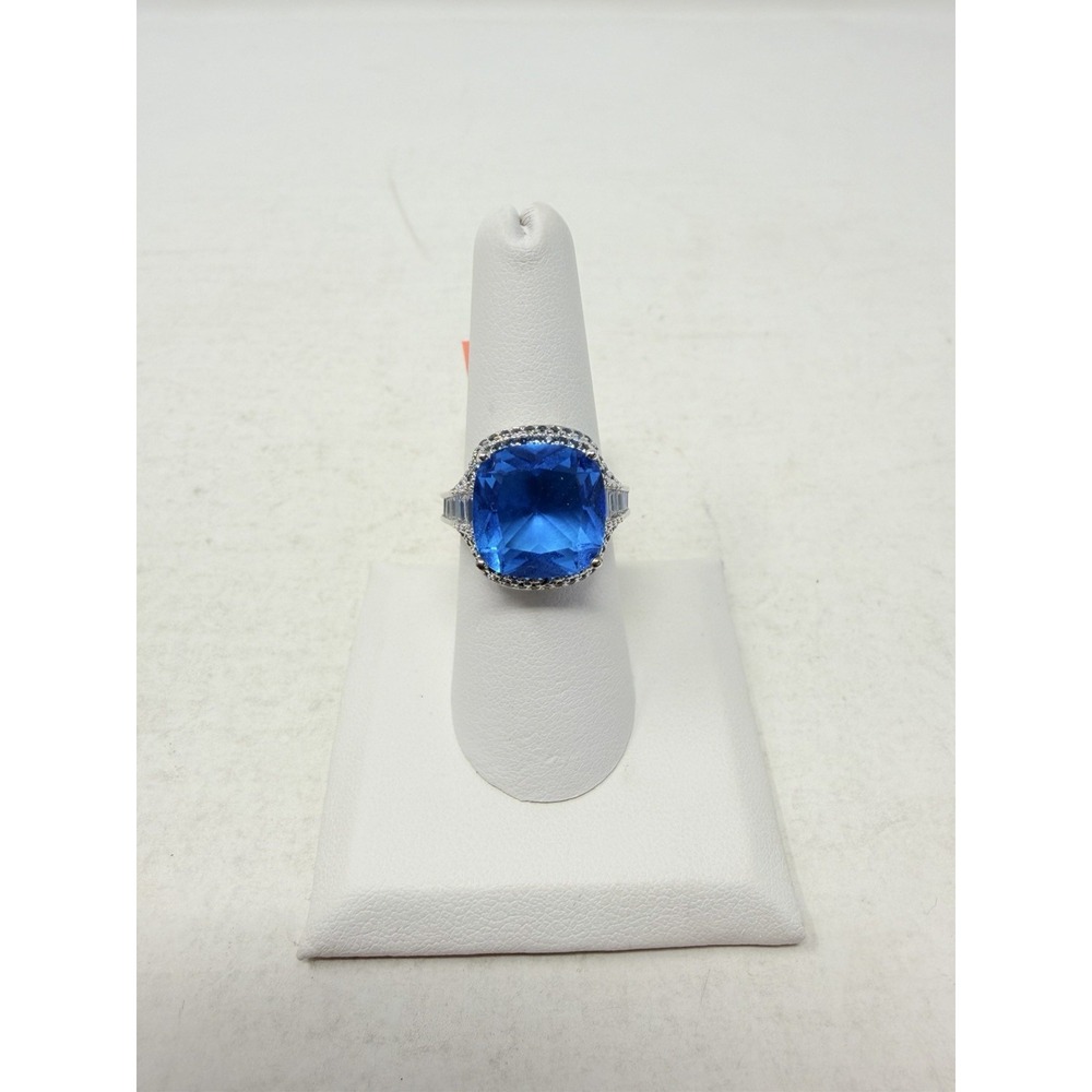 Shop LC Simulated Aqua Quartz/Multi Gemstone Size 7 Ring in Silvertone 5472